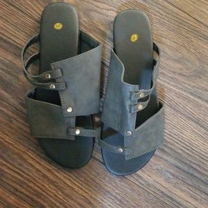 Faux leather Grey Sandals with gold hardware